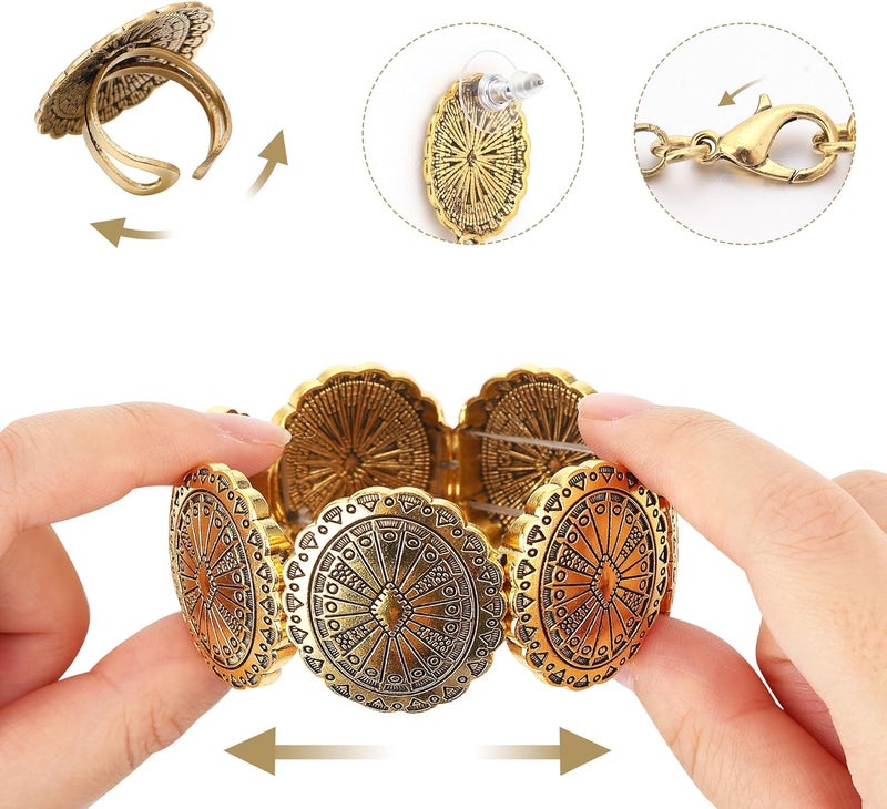 JMScape 4 PCS Western Turquoise Jewelry for Women Boho Vintage Navajo Pearl Necklace Earring Bracelet Ring Set Country Cowgirl Accessories for Gift - Image 4